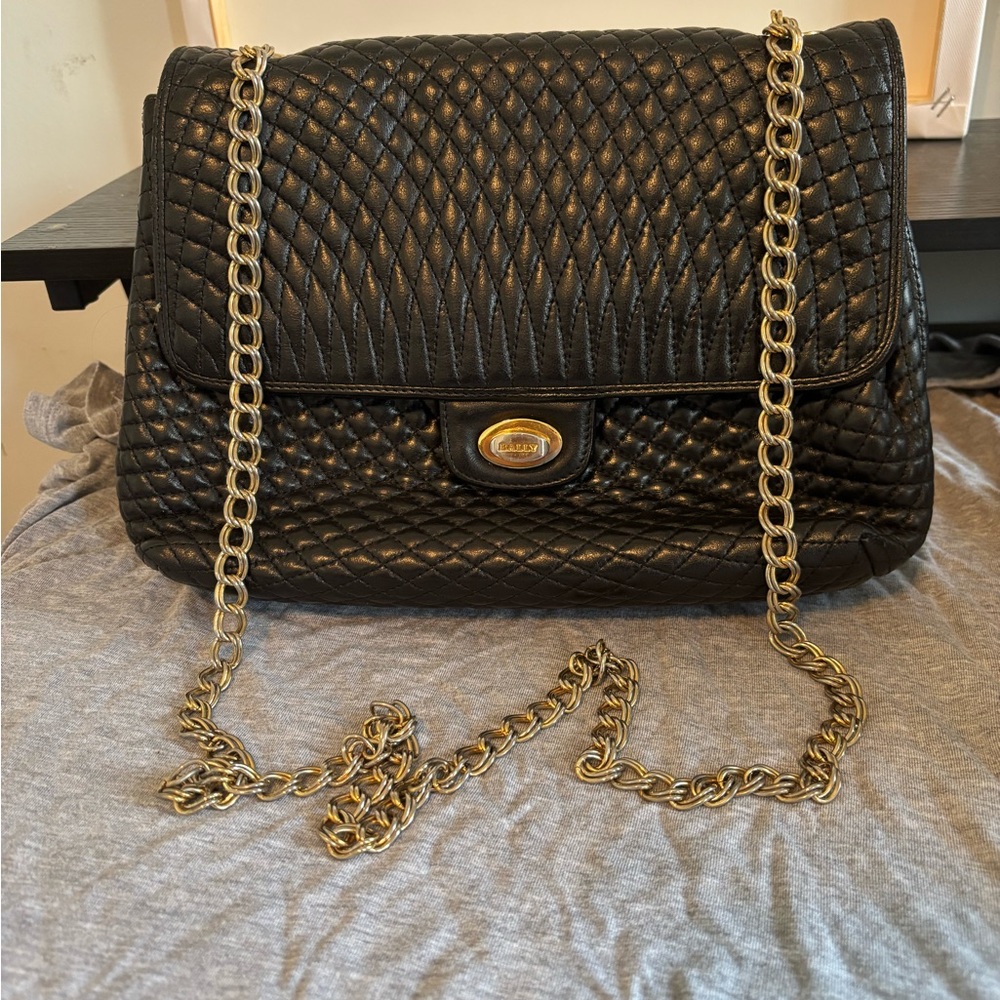 Authentic Vintage Bally Quilted Lambskin Leather Chain Shoulder Bag - Very Good